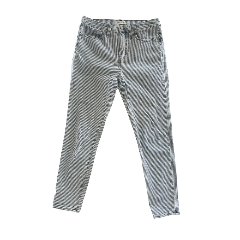 Madewell High Rise Skinny Jeans Railroad Stripe Blue White J1021 Womens Size 24